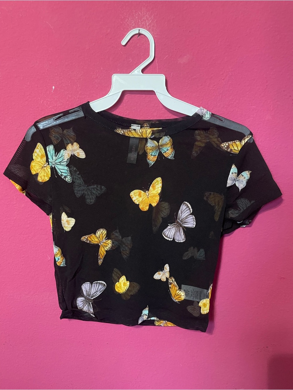 Black Butterfly Print Crop Tee